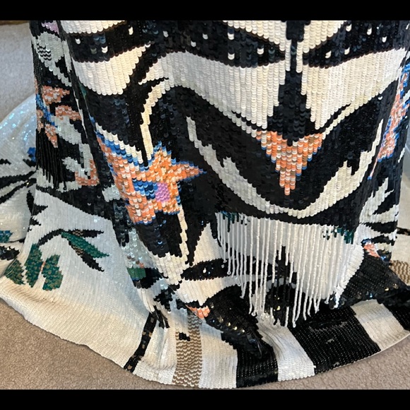 Size 8/10 Oscar Del Renta mirror tribal sequin pailette floor length grown - Picture 15 of 17